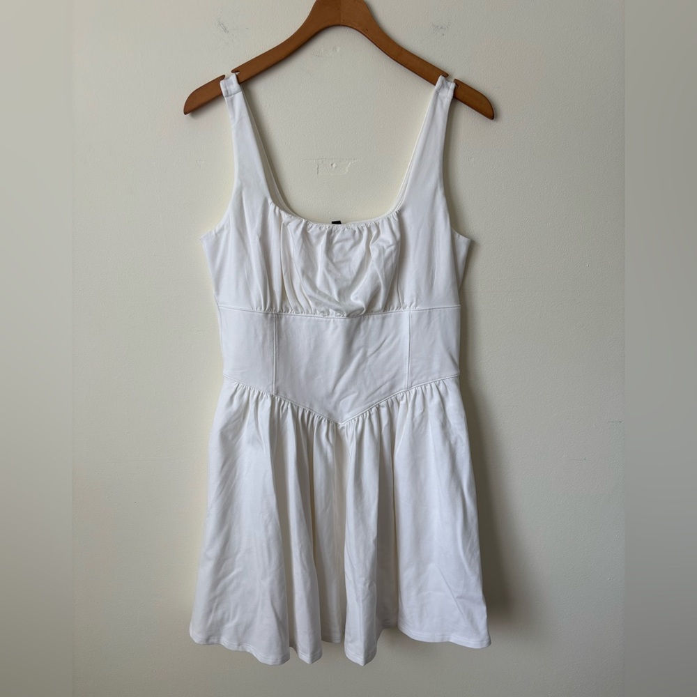 Express Square Neck Basque Waist Mini Dress with Pockets